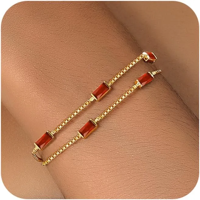 Gold Birthstone Bracelet for Women Trendy 14K Gold Dainty Bracelet for Friend Friendship Birthday Mother Gifts for Her Jewelry