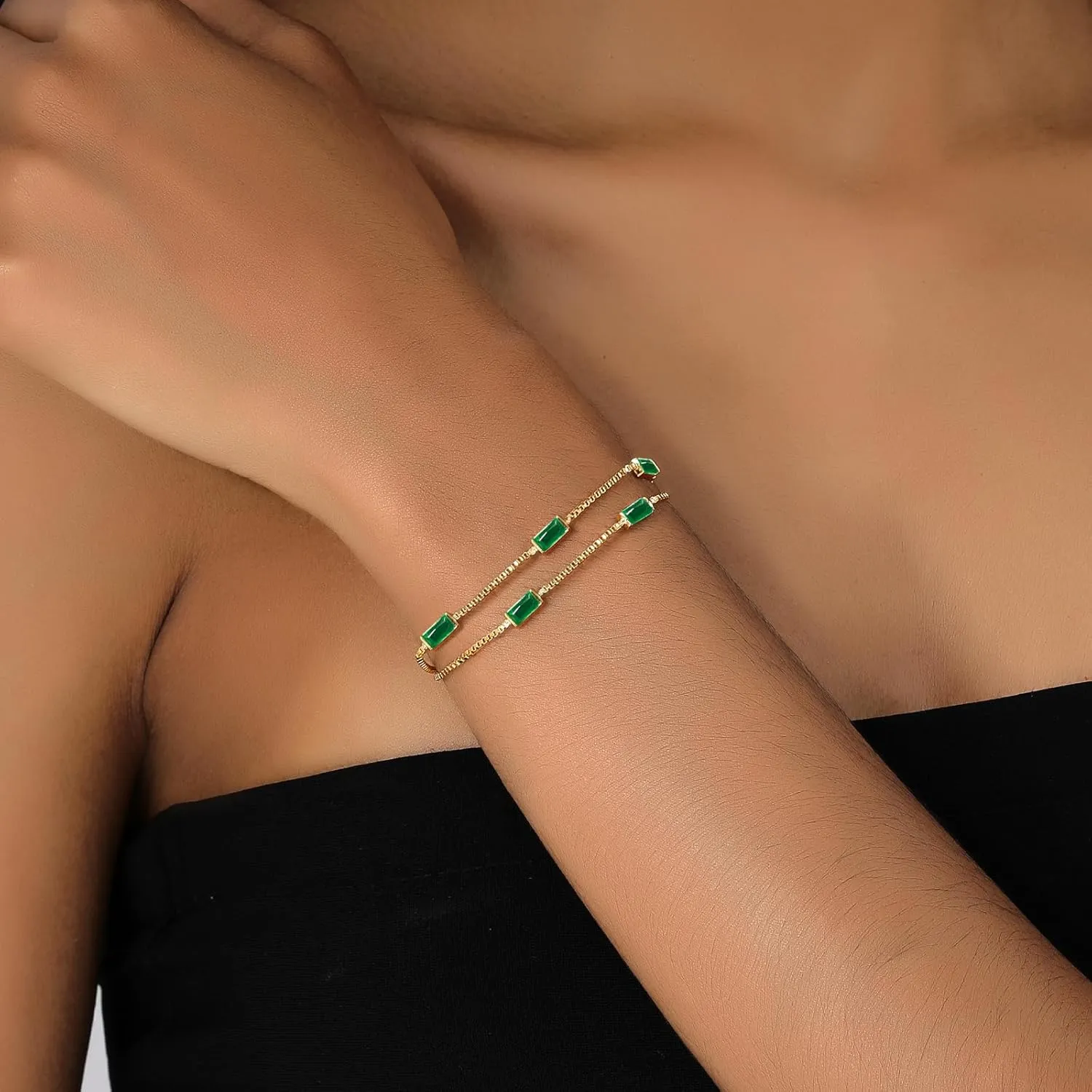 Gold Birthstone Bracelet for Women Trendy 14K Gold Dainty Bracelet for Friend Friendship Birthday Mother Gifts for Her Jewelry