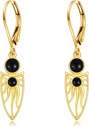 Gold Black Earrings Yellow Gold Oval Drop Earrings 10k Gold Black Onyx Filigree Boho Dangle Earrings Jewelry Christmas Gifts for Women