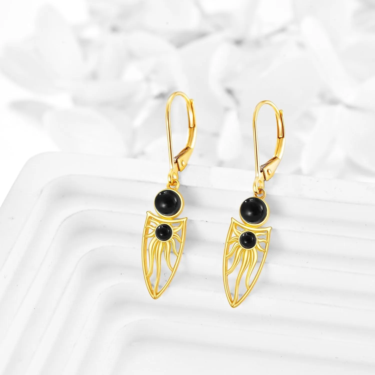 Gold Black Earrings Yellow Gold Oval Drop Earrings 10k Gold Black Onyx Filigree Boho Dangle Earrings Jewelry Christmas Gifts for Women