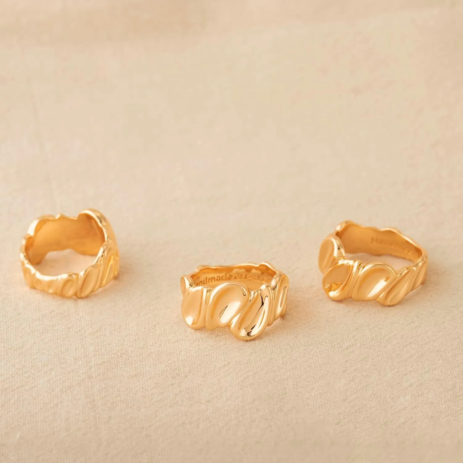 Gold Concave Ring for Women Twisted 14K Gold Plated Minimalist Stack Chunky Band Finger Jewelry Size 6-10