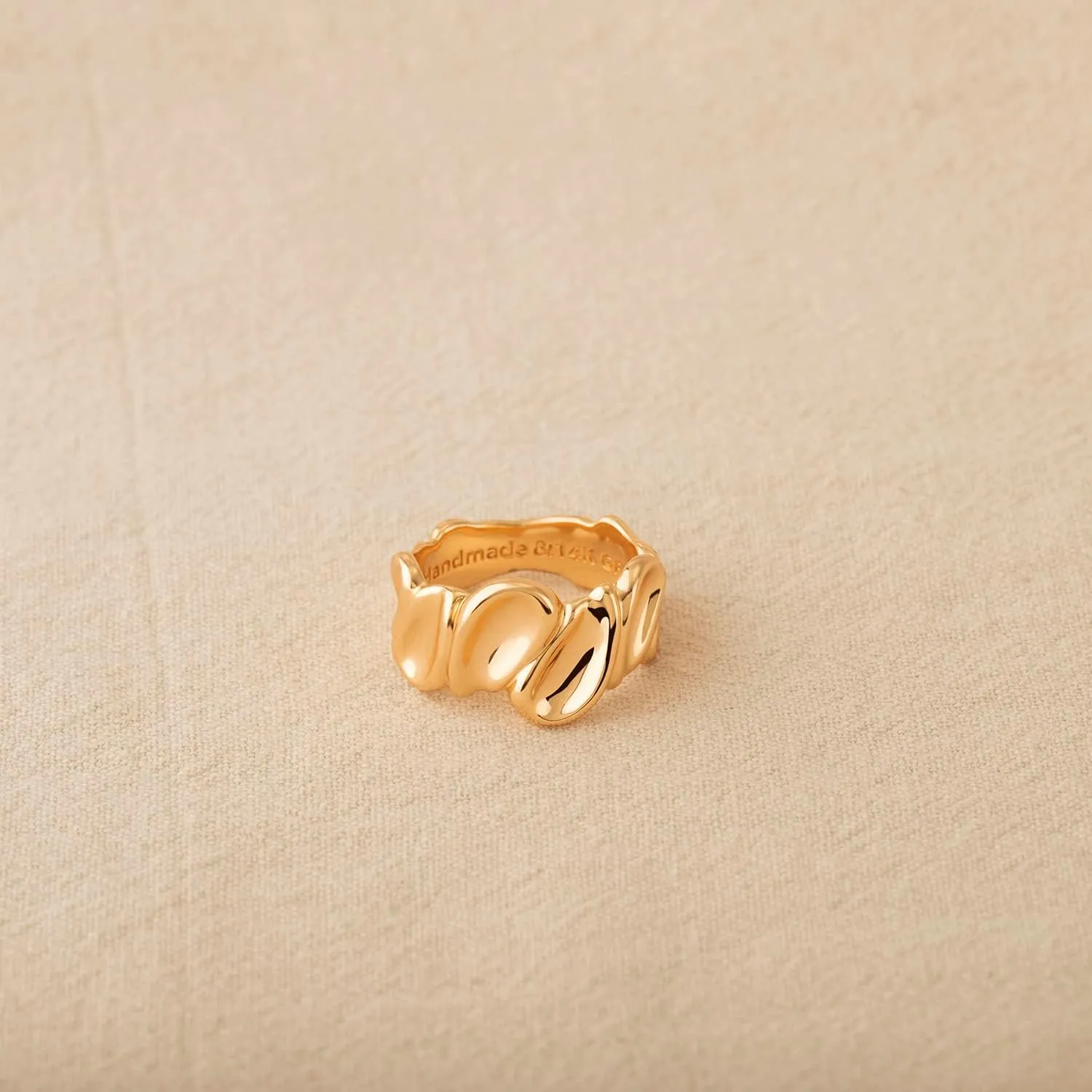 Gold Concave Ring for Women Twisted 14K Gold Plated Minimalist Stack Chunky Band Finger Jewelry Size 6-10