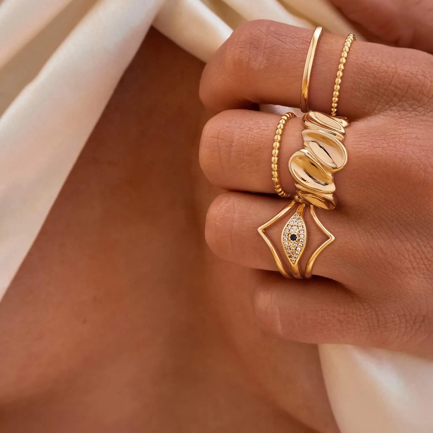 Gold Concave Ring for Women Twisted 14K Gold Plated Minimalist Stack Chunky Band Finger Jewelry Size 6-10