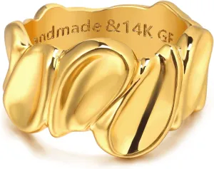 Gold Concave Ring for Women Twisted 14K Gold Plated Minimalist Stack Chunky Band Finger Jewelry Size 6-10