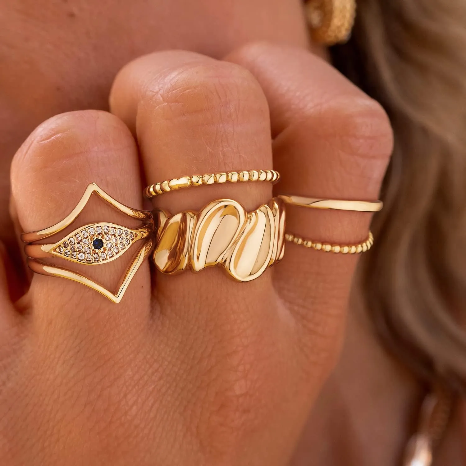 Gold Concave Ring for Women Twisted 14K Gold Plated Minimalist Stack Chunky Band Finger Jewelry Size 6-10