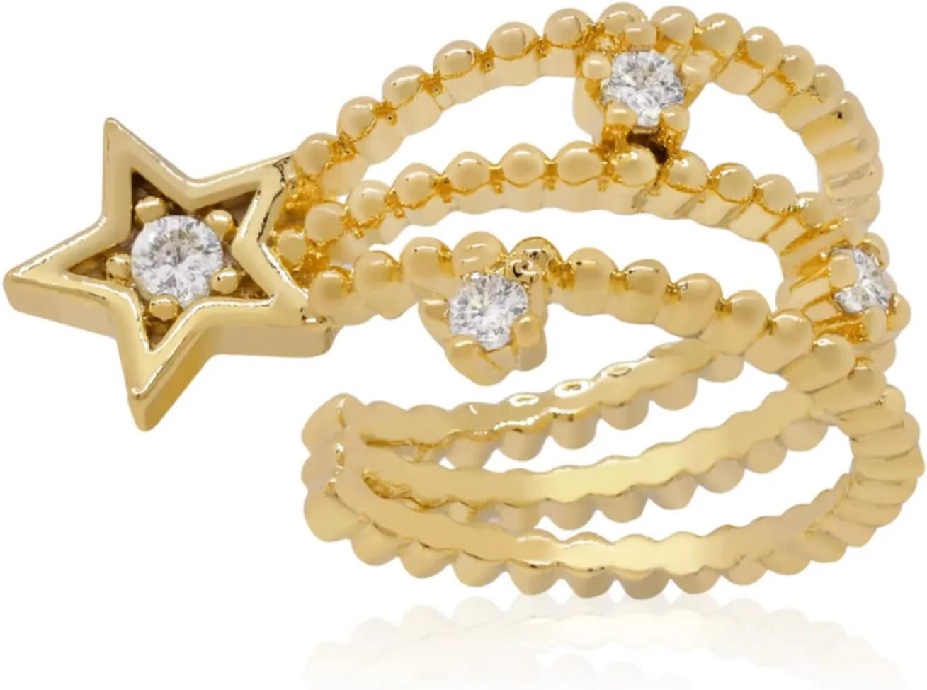 Gold Diamond Star Ear Cuff  Triple Tiered Celestial Cuff Earring, Ear Wrap Jewelry
