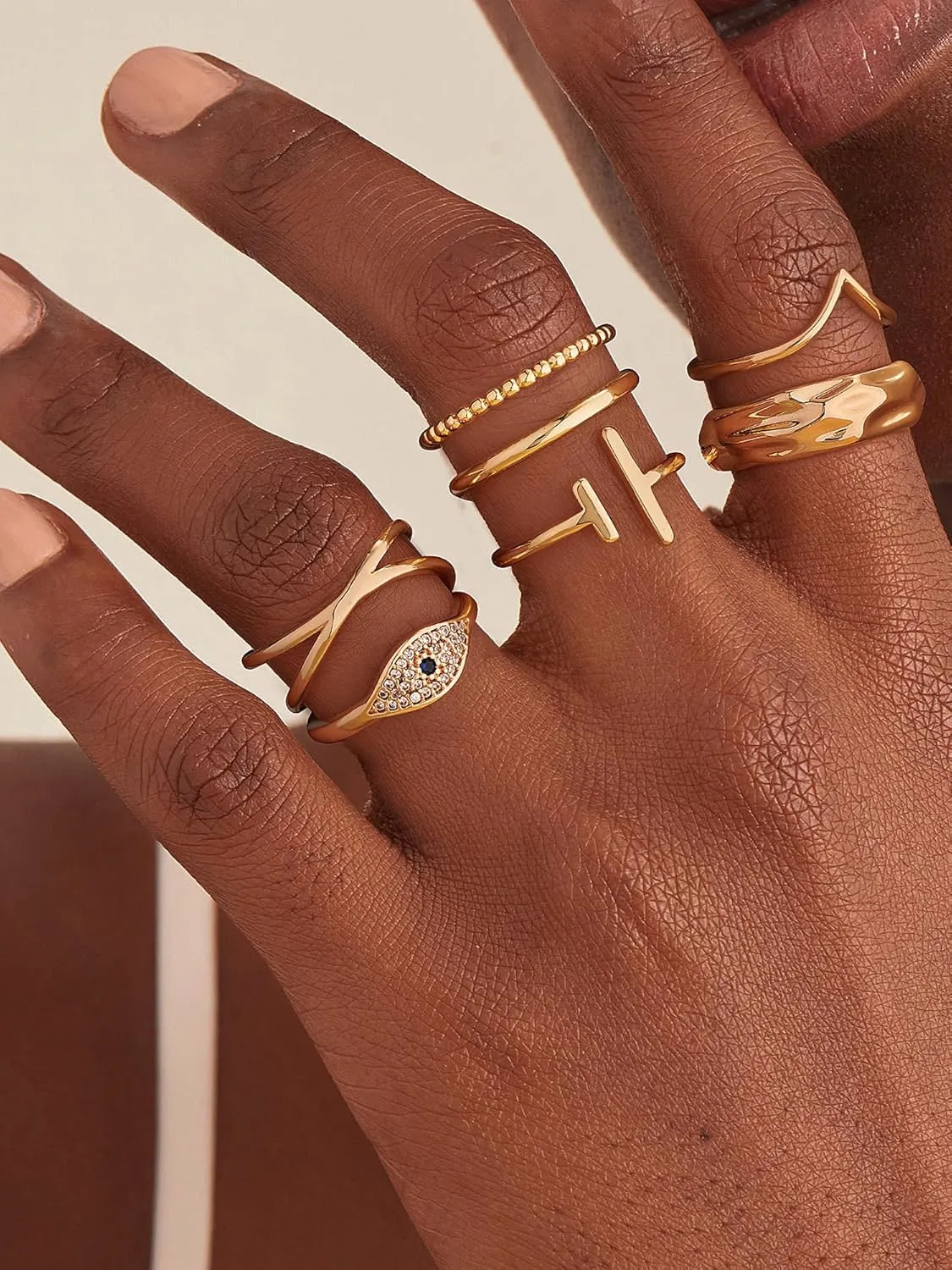 Gold Evil Eye Ring for Women Cubic Zirconia 14K Gold Plated Minimalist Stack Thin Band Finger Jewelry Size 5-8