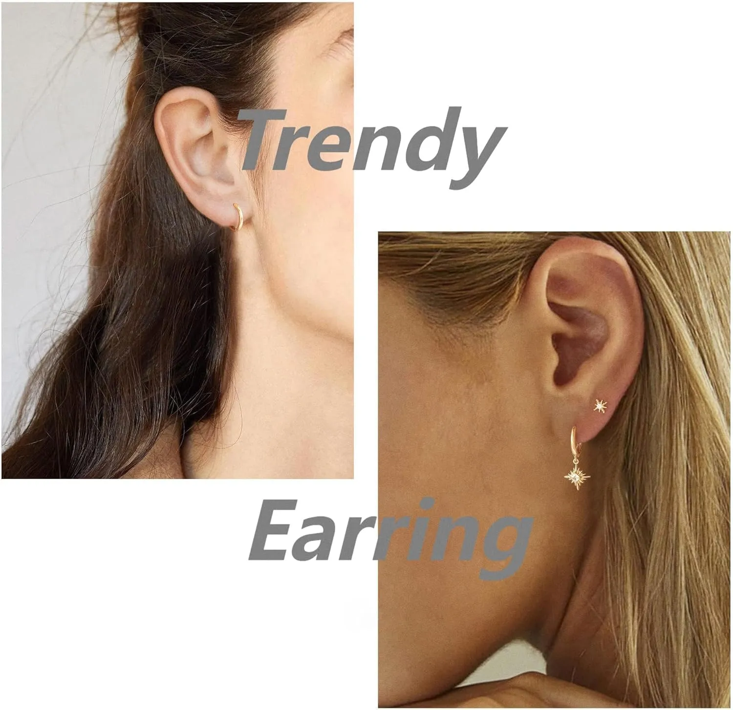 Gold Huggie Hoops Earrings Set for Women, Hypoallergenic 14K Gold Plated Studs Hoop Earrings Set for Multiple Piercings, Dainty Heart Z Cartilage Cross Earring Zircon Small Jewelry Gifts
