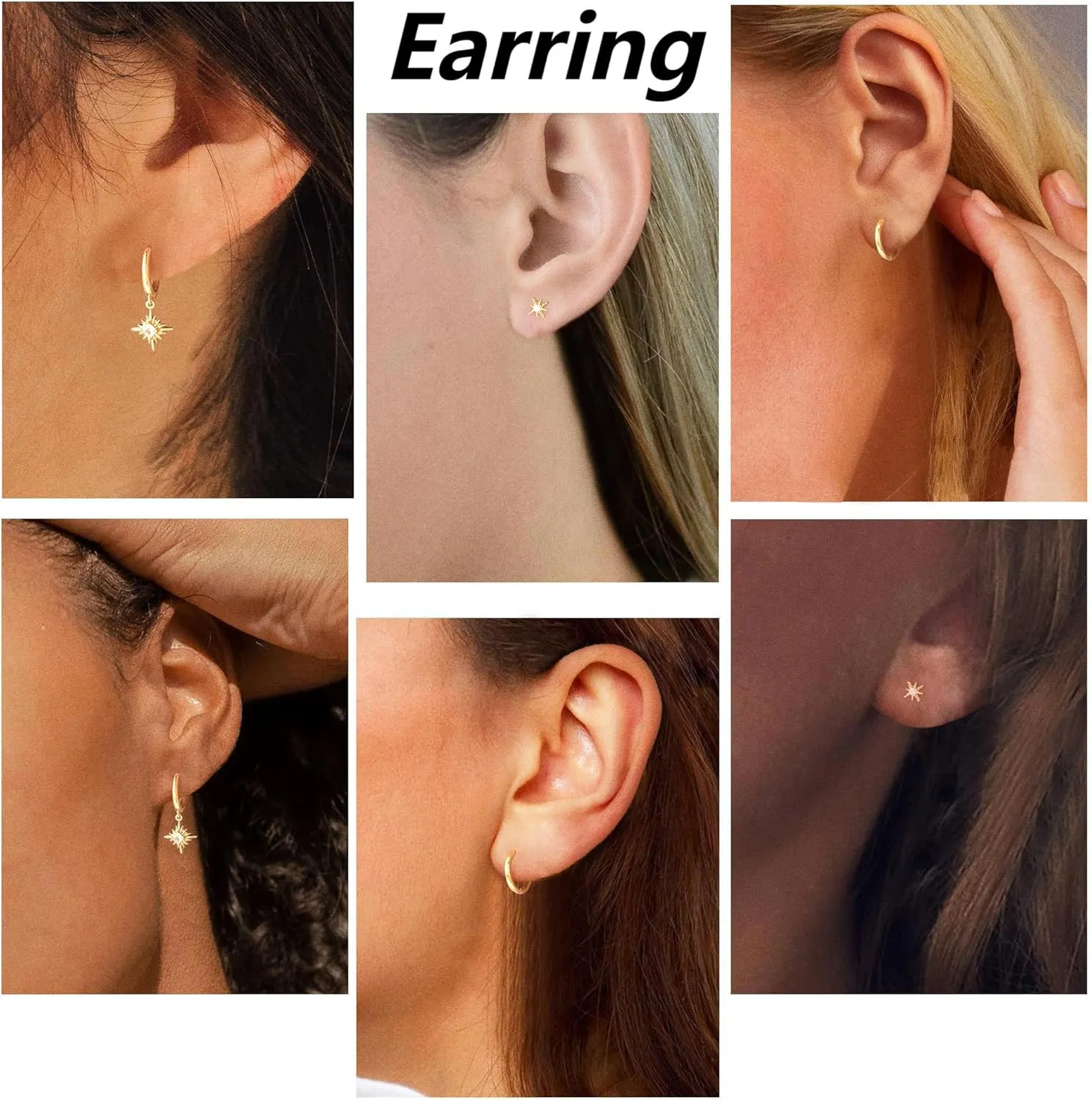 Gold Huggie Hoops Earrings Set for Women, Hypoallergenic 14K Gold Plated Studs Hoop Earrings Set for Multiple Piercings, Dainty Heart Z Cartilage Cross Earring Zircon Small Jewelry Gifts
