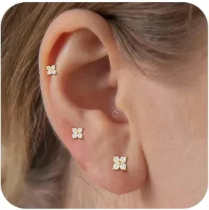 Gold Huggie Hoops Earrings Set for Women, Hypoallergenic 14K Gold Plated Studs Hoop Earrings Set for Multiple Piercings, Dainty Heart Z Cartilage Cross Earring Zircon Small Jewelry Gifts