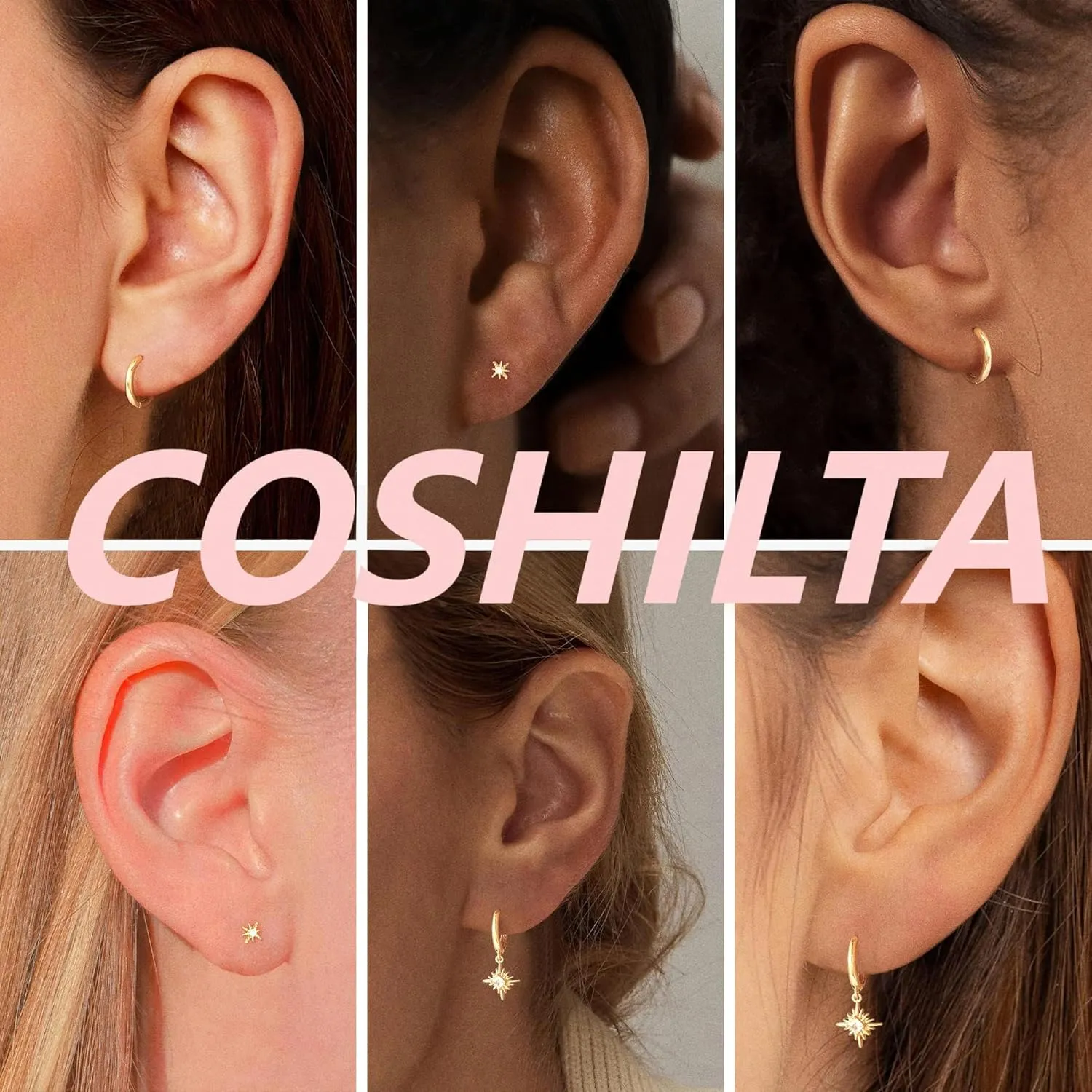 Gold Huggie Hoops Earrings Set for Women, Hypoallergenic 14K Gold Plated Studs Hoop Earrings Set for Multiple Piercings, Dainty Heart Z Cartilage Cross Earring Zircon Small Jewelry Gifts