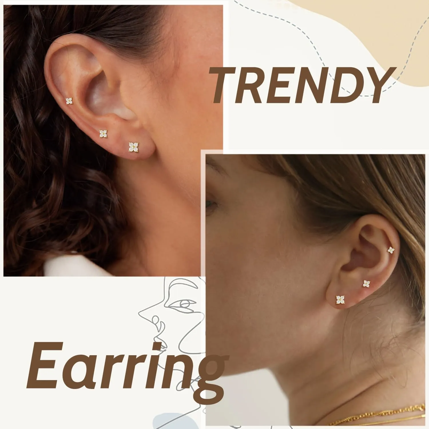 Gold Huggie Hoops Earrings Set for Women, Hypoallergenic 14K Gold Plated Studs Hoop Earrings Set for Multiple Piercings, Dainty Heart Z Cartilage Cross Earring Zircon Small Jewelry Gifts