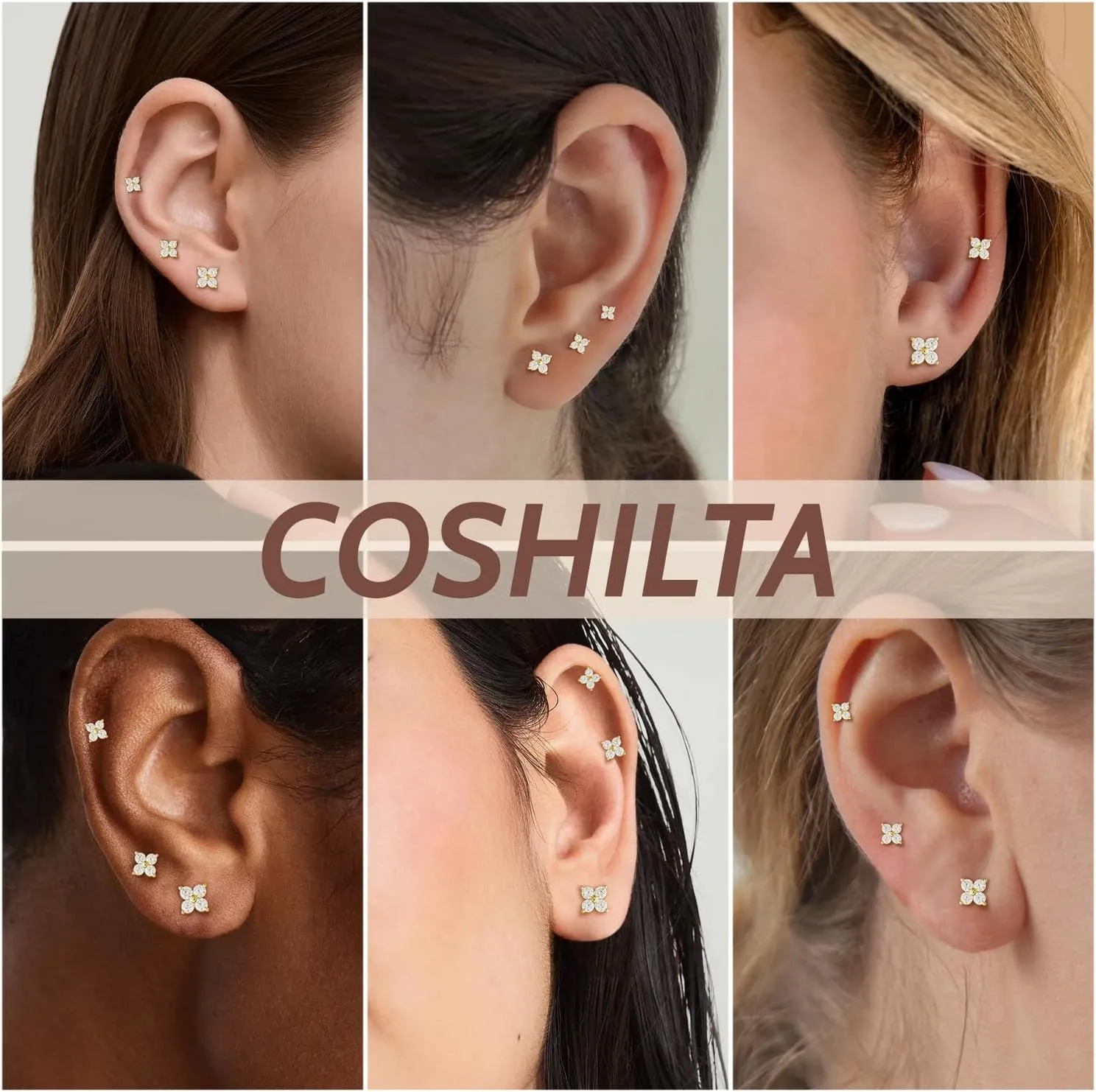 Gold Huggie Hoops Earrings Set for Women, Hypoallergenic 14K Gold Plated Studs Hoop Earrings Set for Multiple Piercings, Dainty Heart Z Cartilage Cross Earring Zircon Small Jewelry Gifts