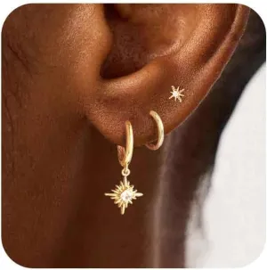 Gold Huggie Hoops Earrings Set for Women, Hypoallergenic 14K Gold Plated Studs Hoop Earrings Set for Multiple Piercings, Dainty Heart Z Cartilage Cross Earring Zircon Small Jewelry Gifts