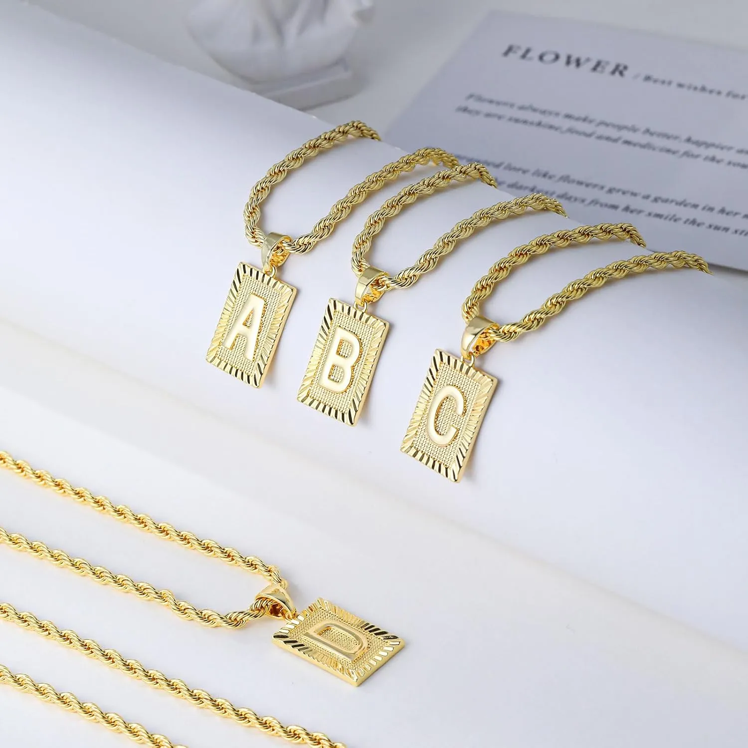 Gold Initial Necklace for Women 14K Gold Plated Dainty Letter Necklce Paperclip Rope Chain Layering Square Letter Pendant A-Z Necklace Personalized Jewelry Gift for Women Mother's Day Anniversary Birthday Gift
