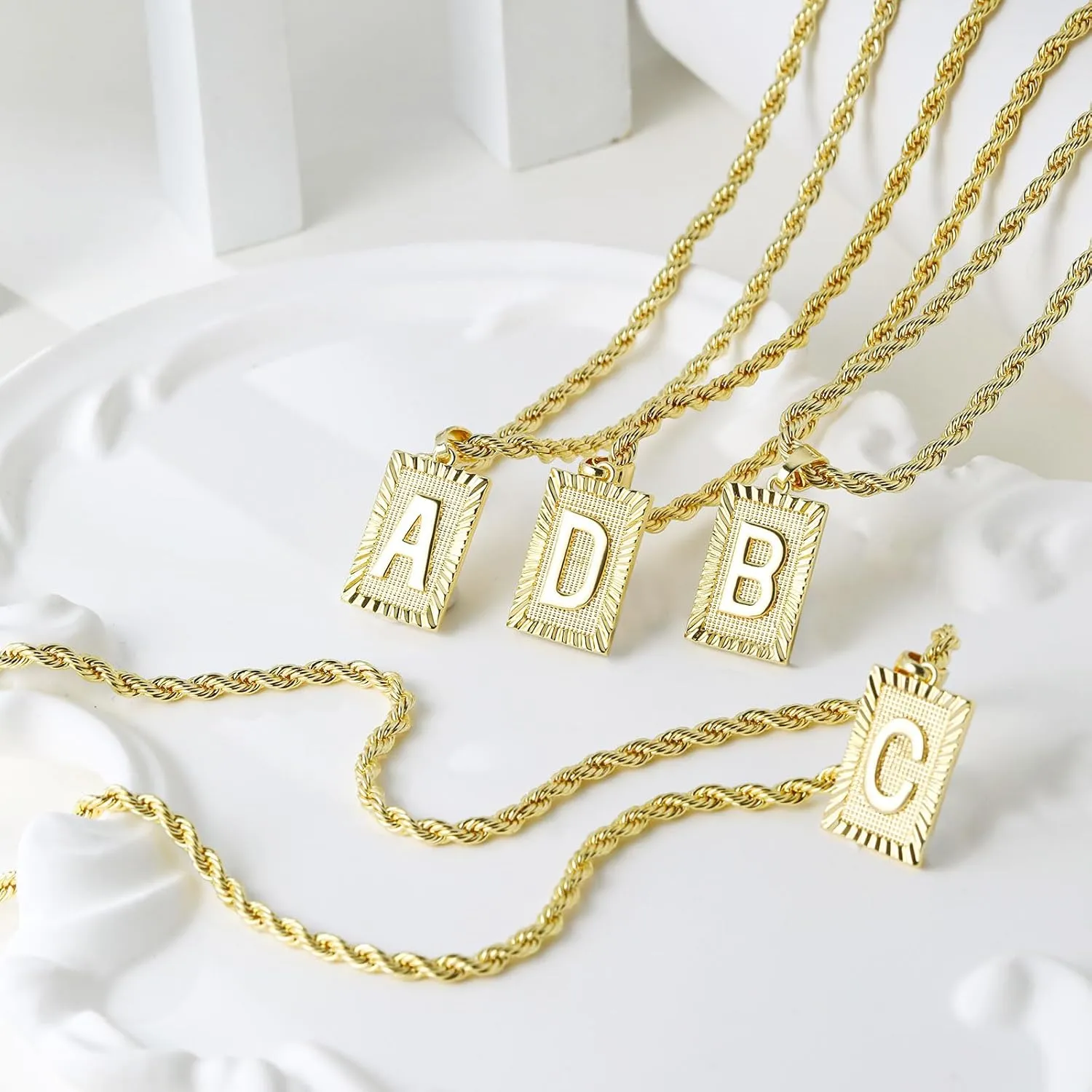 Gold Initial Necklace for Women 14K Gold Plated Dainty Letter Necklce Paperclip Rope Chain Layering Square Letter Pendant A-Z Necklace Personalized Jewelry Gift for Women Mother's Day Anniversary Birthday Gift