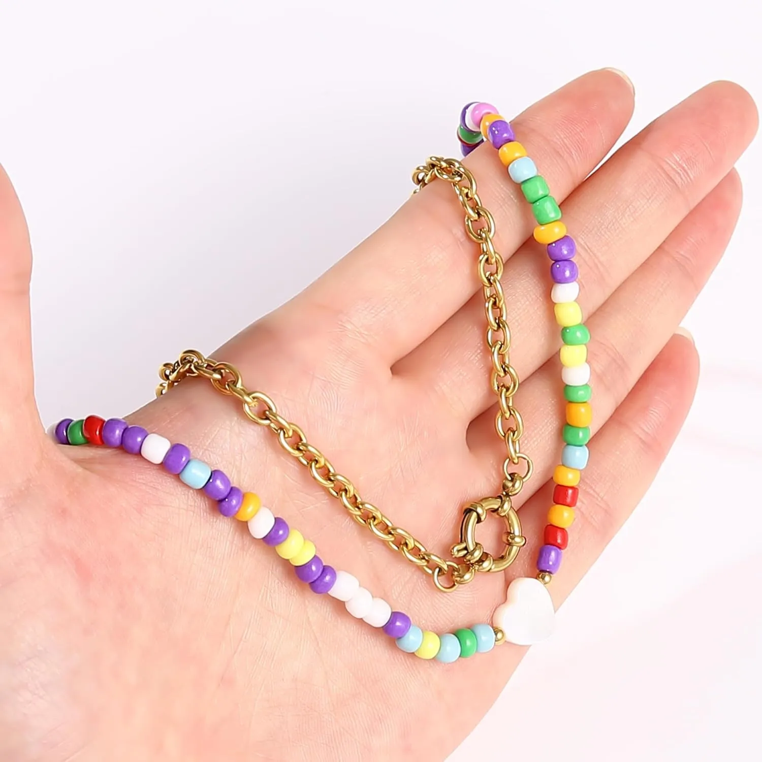 Gold Layered Bead Necklace for Women Trendy,Stainless Steel Stacking Choker Layering Chain Necklace