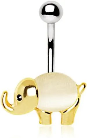 Gold Plated White Cat's Eye Stone Elephant WildKlass Navel Ring