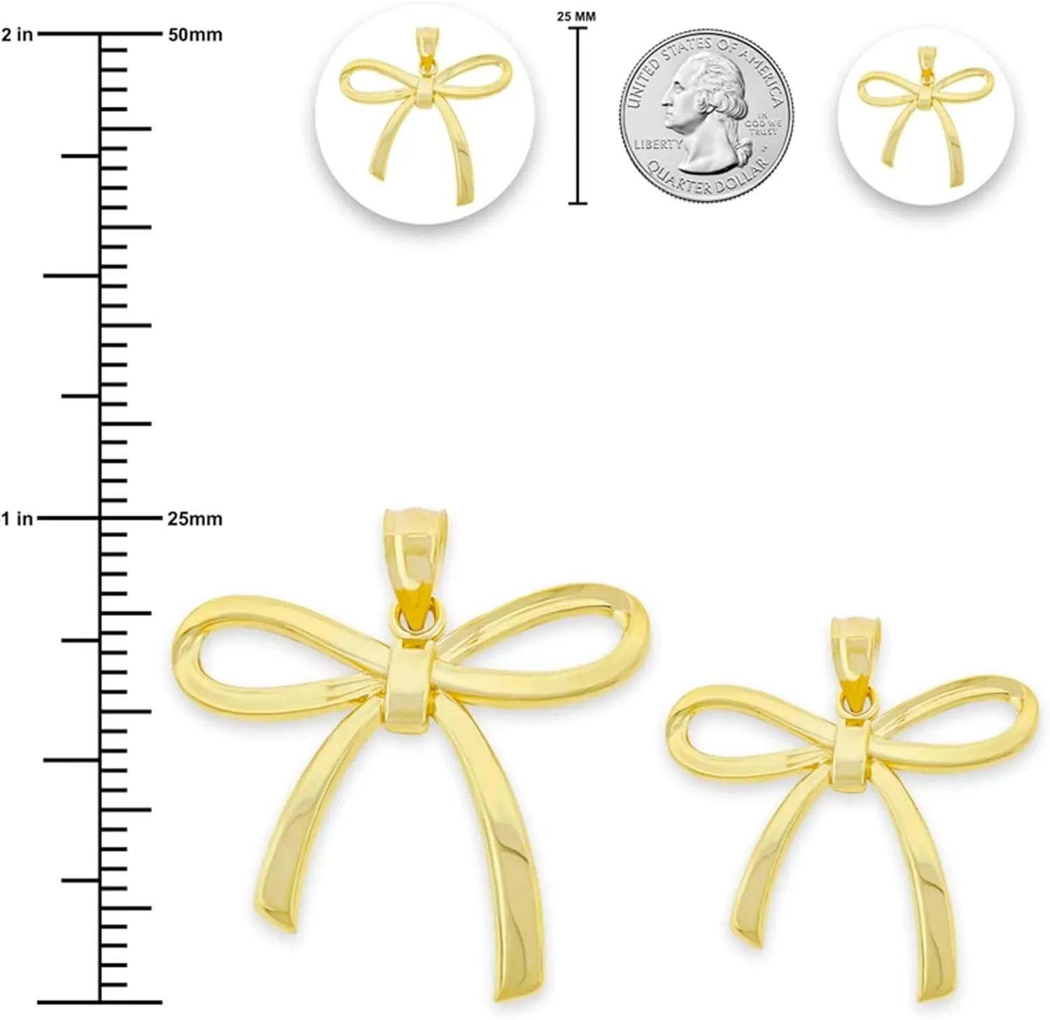 Gold Ribbon Bow Charm - 10 Karat Solid Gold - Ribbon Pendant For Necklace - Yellow Gold and Rose Gold