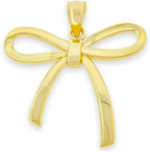 Gold Ribbon Bow Charm - 10 Karat Solid Gold - Ribbon Pendant For Necklace - Yellow Gold and Rose Gold