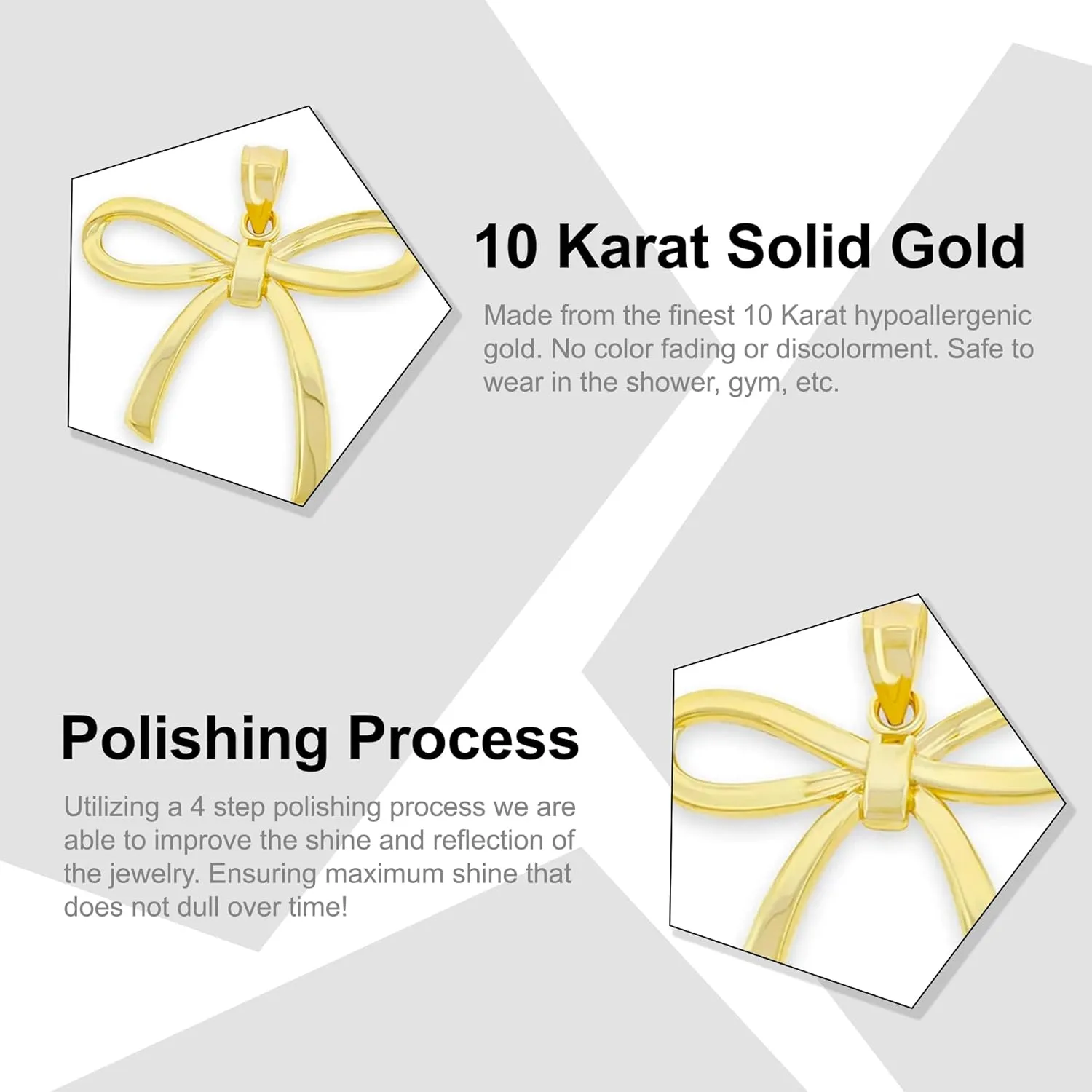 Gold Ribbon Bow Charm - 10 Karat Solid Gold - Ribbon Pendant For Necklace - Yellow Gold and Rose Gold