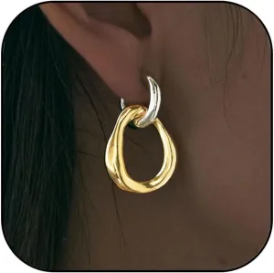 Gold Silver Hoop Earrings for Women Two Tone PaperClip Earrings Double Hoop Earrings Hypoallergenic Earrings for Women Jewelry