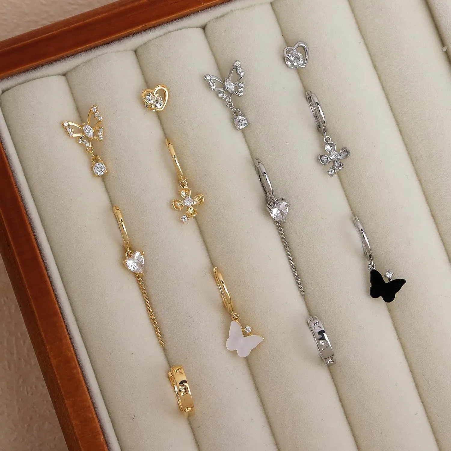 Gold Silver Small Hoop Stud Earrings Stack Set for Women, Dainty Rhinestone Drop Multiple Piercing Cartilage Huggie Earing Holiday Prom Fashion Jewelry Gift