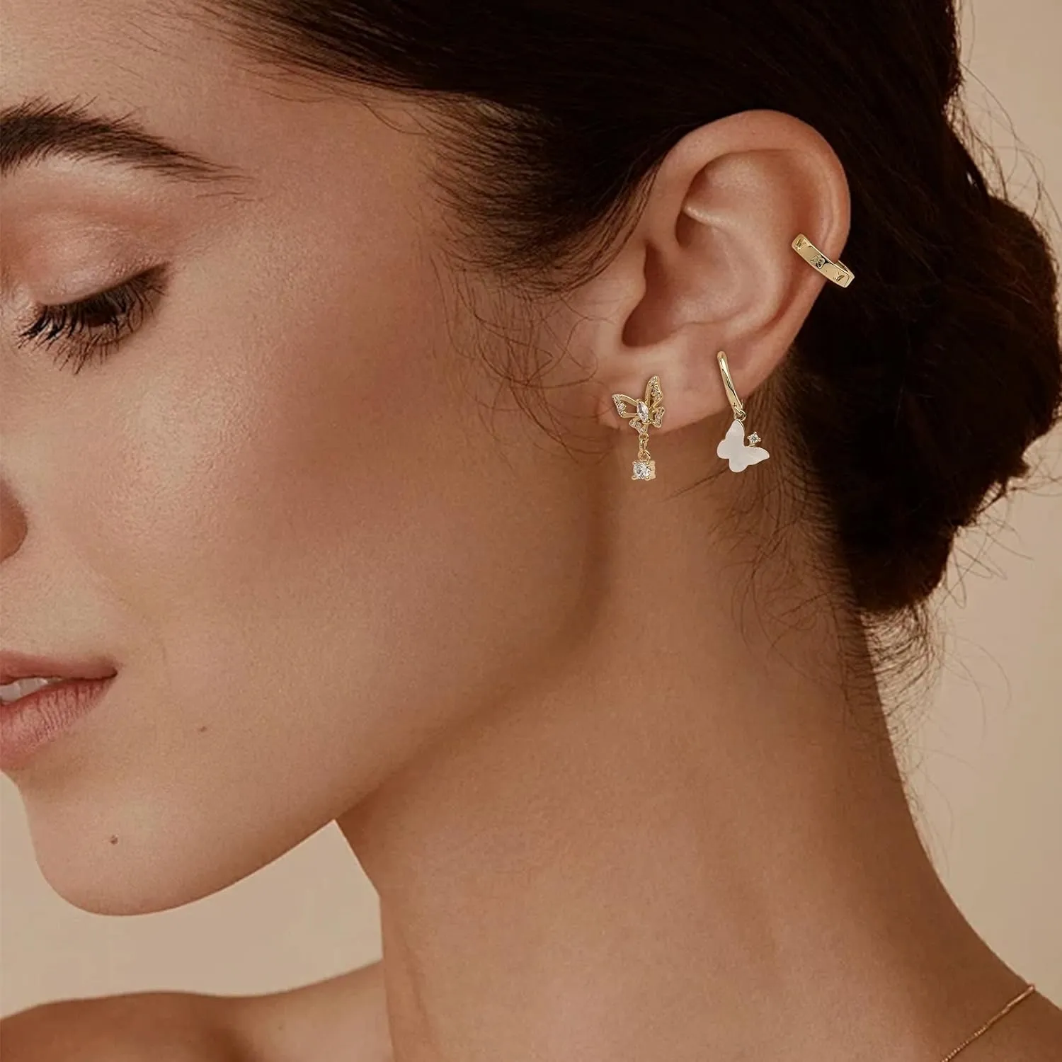 Gold Silver Small Hoop Stud Earrings Stack Set for Women, Dainty Rhinestone Drop Multiple Piercing Cartilage Huggie Earing Holiday Prom Fashion Jewelry Gift