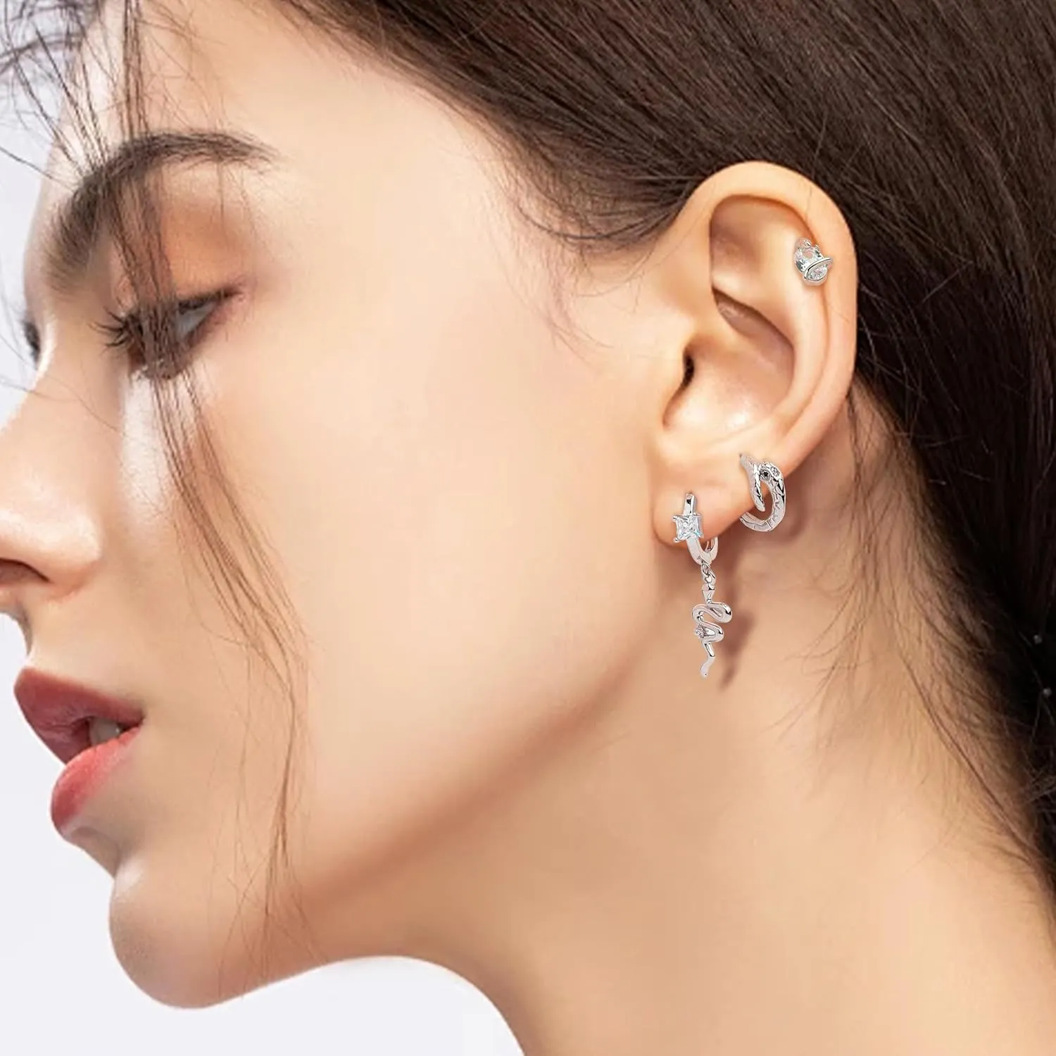Gold Silver Small Hoop Stud Earrings Stack Set for Women, Dainty Rhinestone Drop Multiple Piercing Cartilage Huggie Earing Holiday Prom Fashion Jewelry Gift