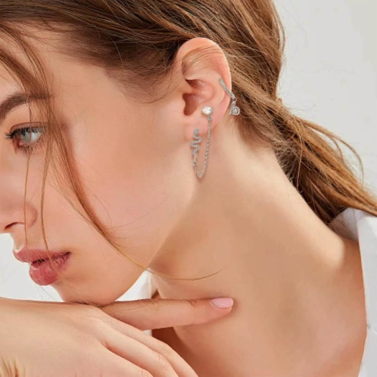 Gold Silver Small Hoop Stud Earrings Stack Set for Women, Dainty Rhinestone Drop Multiple Piercing Cartilage Huggie Earing Holiday Prom Fashion Jewelry Gift