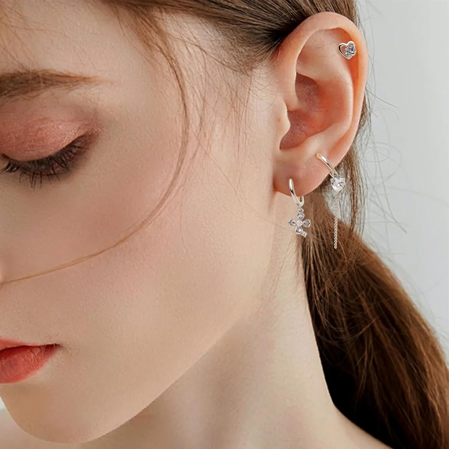 Gold Silver Small Hoop Stud Earrings Stack Set for Women, Dainty Rhinestone Drop Multiple Piercing Cartilage Huggie Earing Holiday Prom Fashion Jewelry Gift