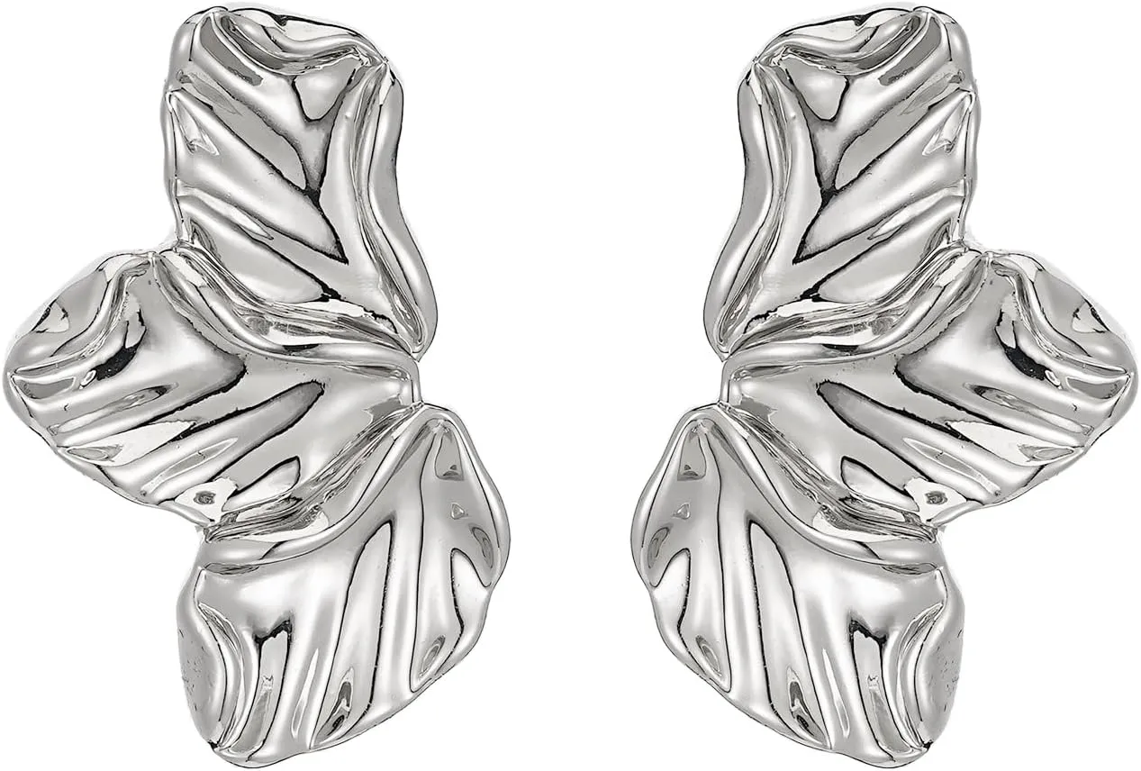 Gold Statement Earrings for Women Trendy Geometric Big Chunky Gold Flower Earrings Floral Leaf Drop Dangle Earrings 925 Sterling Silver Large Stud Earring Jewelry Gift For Her Gold/Silver