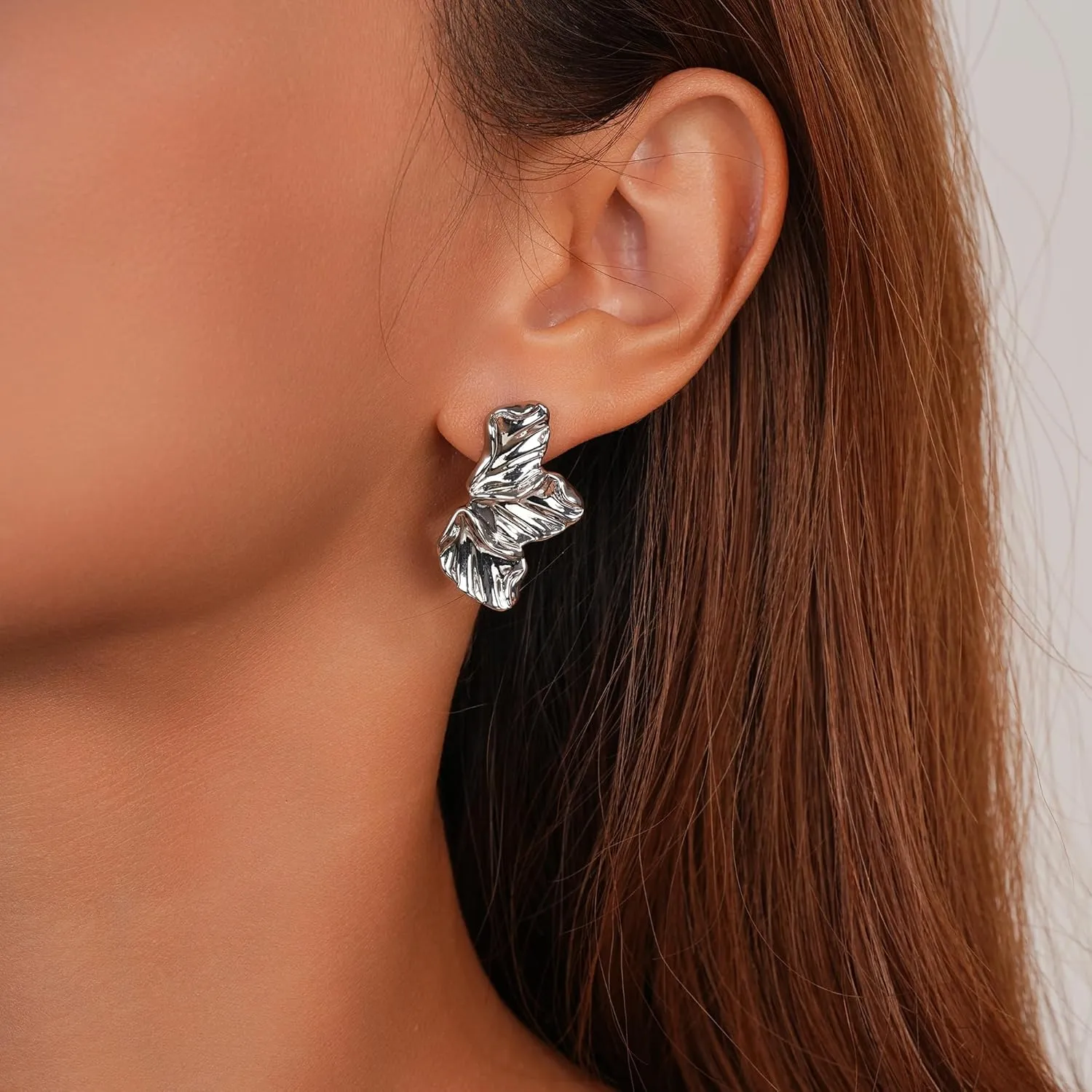 Gold Statement Earrings for Women Trendy Geometric Big Chunky Gold Flower Earrings Floral Leaf Drop Dangle Earrings 925 Sterling Silver Large Stud Earring Jewelry Gift For Her Gold/Silver