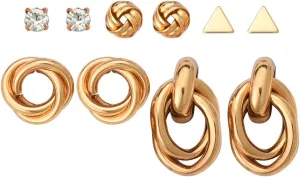Gold Stud Earrings for Women Trendy 5 Pairs Hypoallergenic Piercing Earrings for Woman Knot Stud Earrings Chain Dangle Earrings Drop Twist Hoop Earrings Cubic Zirconia Earrings Stud Triangle Earrings