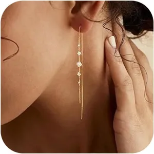Gold tassel earrings for Women Gold Threader Dangling Earrings Hypoallergenic Jewelry Birthday Holidays Cubic Zirconia Jewelry