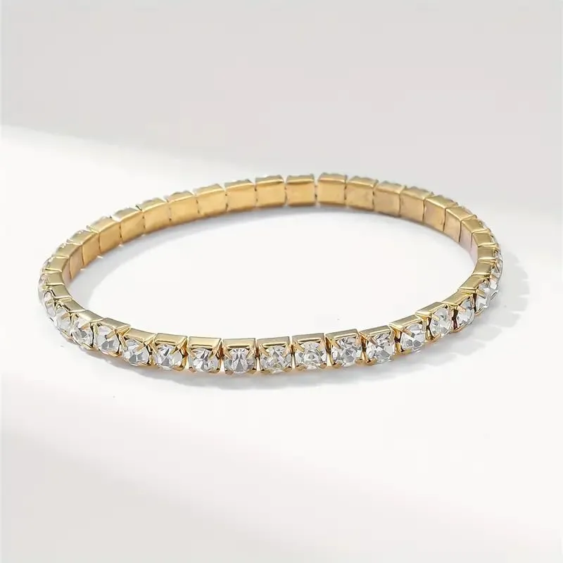 Gold Tennis Bracelet, Stretch Hand Jewelry for Women Men, Luxury Shiny (Simulated Diamond) - Christmas or Birthday Gift