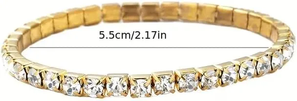Gold Tennis Bracelet, Stretch Hand Jewelry for Women Men, Luxury Shiny (Simulated Diamond) - Christmas or Birthday Gift