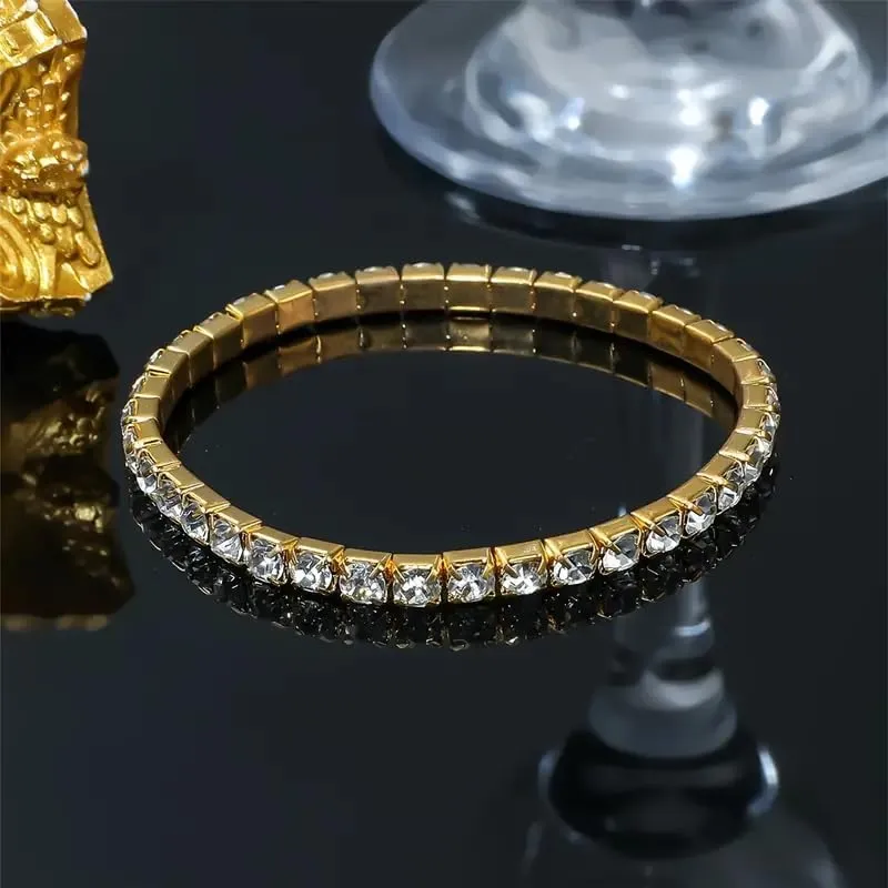 Gold Tennis Bracelet, Stretch Hand Jewelry for Women Men, Luxury Shiny (Simulated Diamond) - Christmas or Birthday Gift