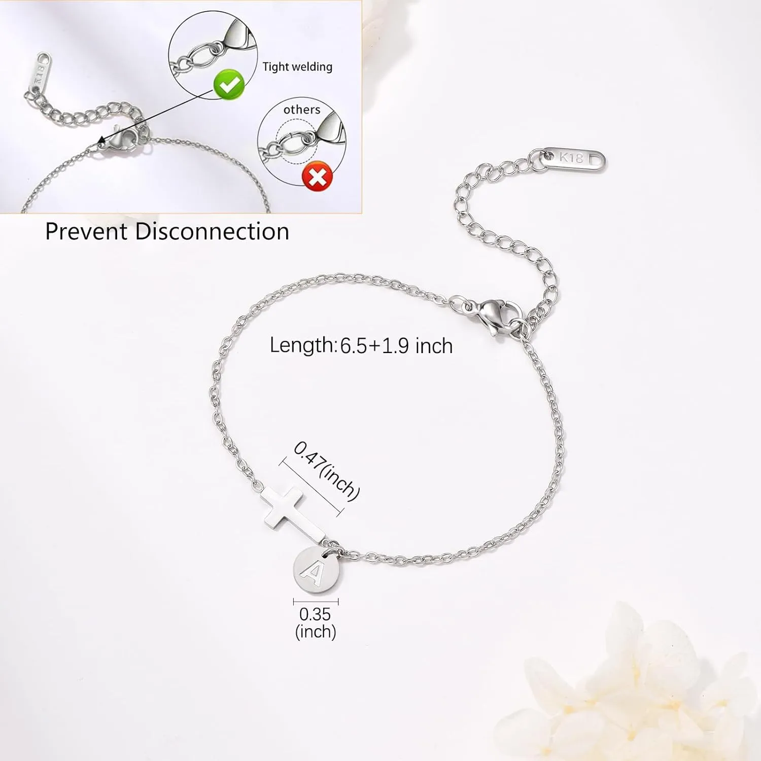 Gold&Silver Plated Cross Bracelet for Women | Adjustable Religious Jewelry Gift with Initial Charm (A-Z) | Christian Baptism, Easter, Birthday Gift for Her