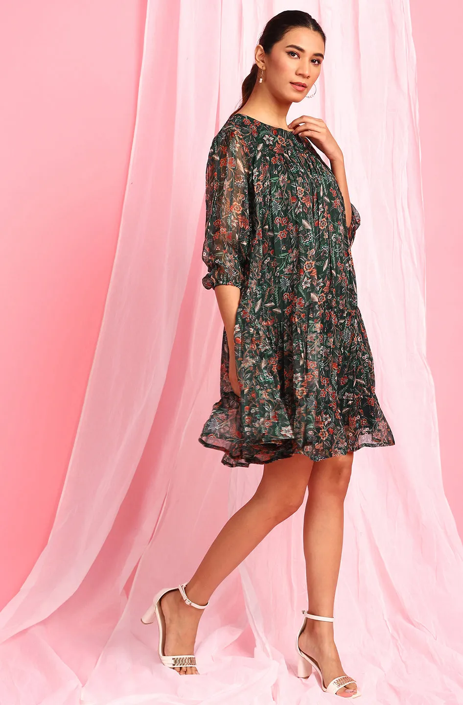 Green Poly Georgette Western Dress