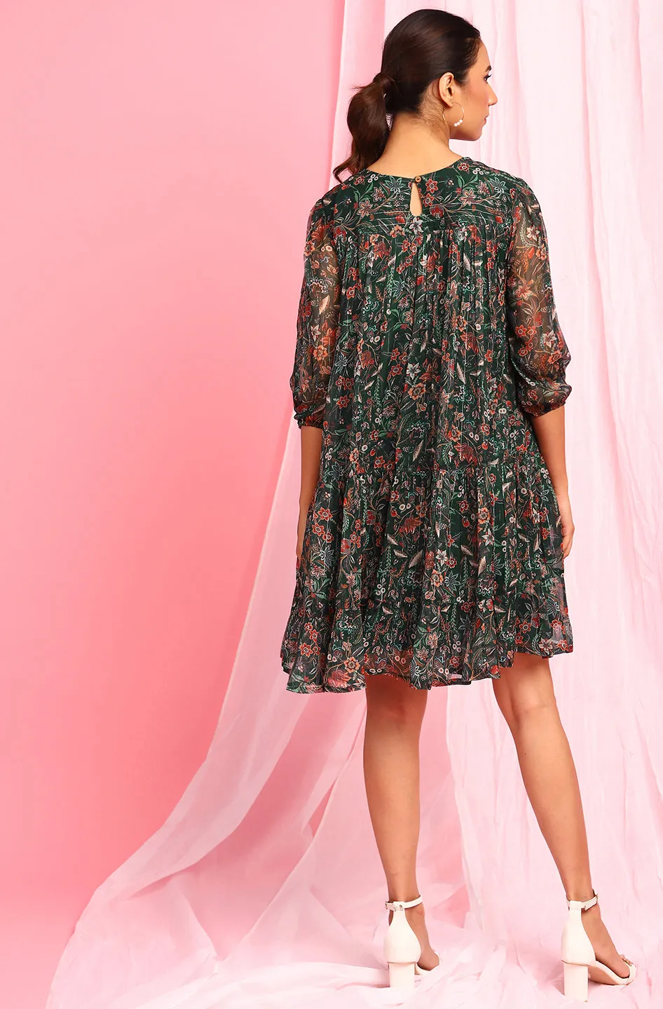 Green Poly Georgette Western Dress