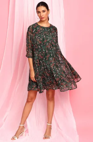 Green Poly Georgette Western Dress