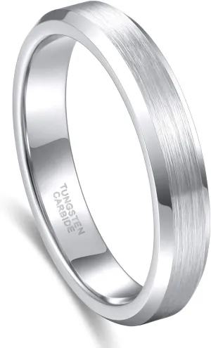 Greenpod 4mm 6mm Tungsten Carbide Ring for Men Women Beveled Edge Brushed Silver/Silver Blue/Black/Black Blue/Gold Wedding Band Comfort Fit Size 4-14.5