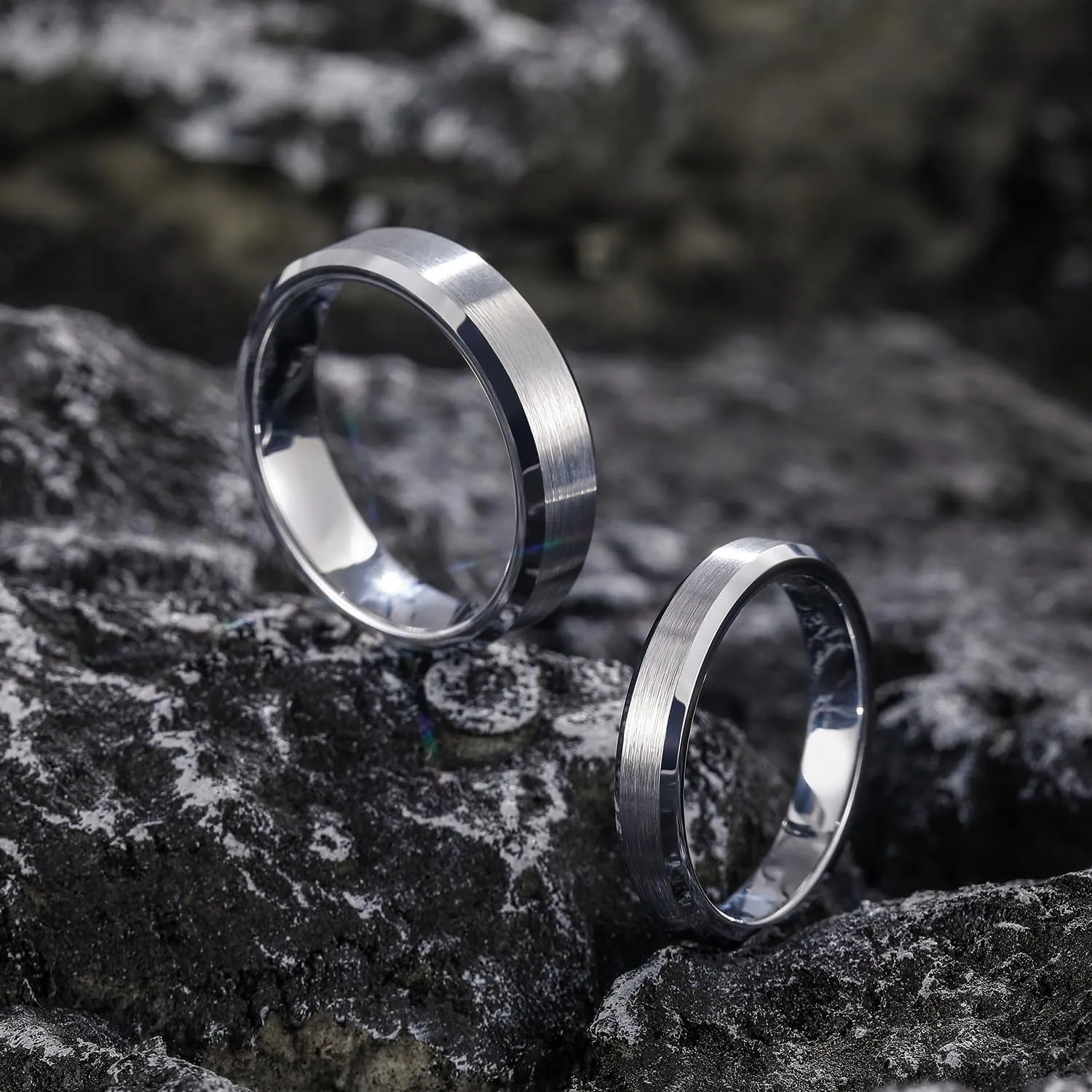 Greenpod 4mm 6mm Tungsten Carbide Ring for Men Women Beveled Edge Brushed Silver/Silver Blue/Black/Black Blue/Gold Wedding Band Comfort Fit Size 4-14.5