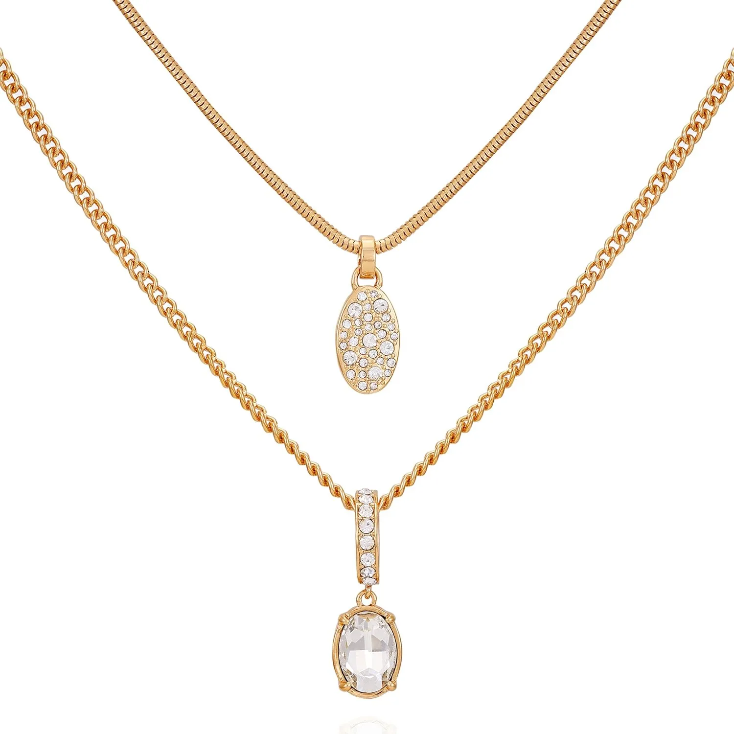 GUESS Goldtone Crystal Stone Layered Necklace