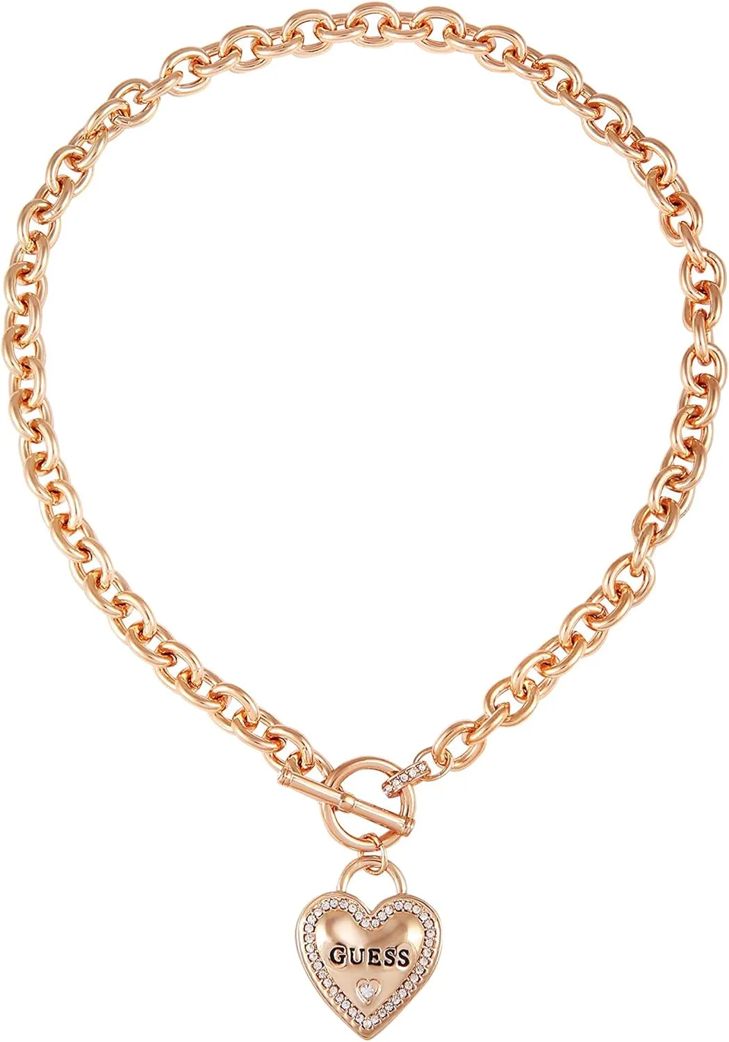 GUESS Goldtone Dangle Heart Logo Charm Toggle Chain Necklace
