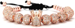 GVUSMIL Imperial Gold Crown 8mm Beads Bracelets Luxury CZ Italian Style Charm King Royal Bracelet for Men