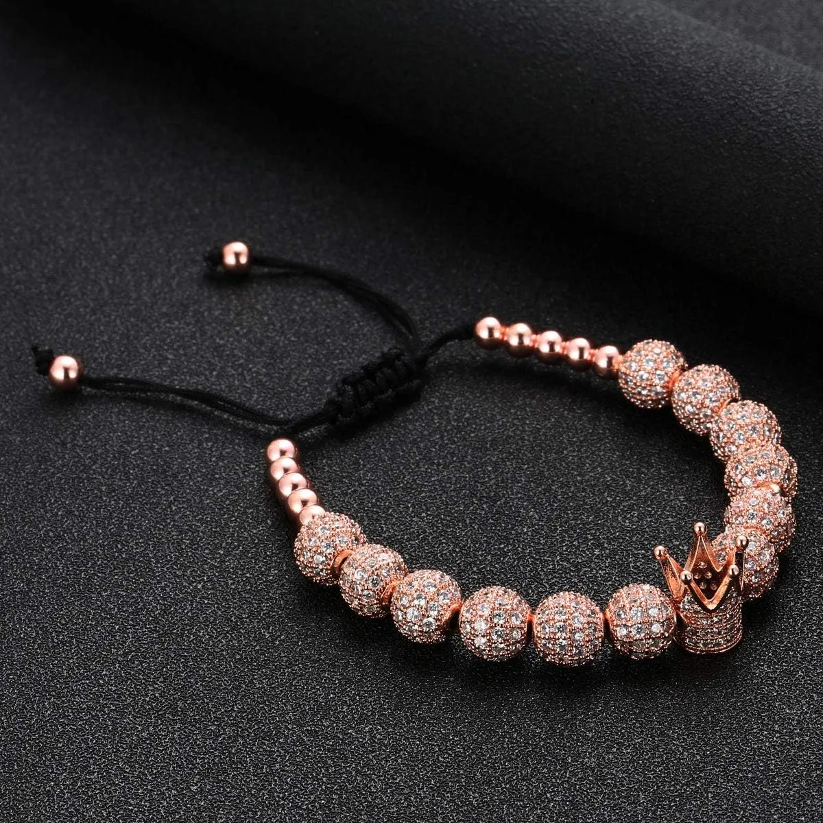 GVUSMIL Imperial Gold Crown 8mm Beads Bracelets Luxury CZ Italian Style Charm King Royal Bracelet for Men