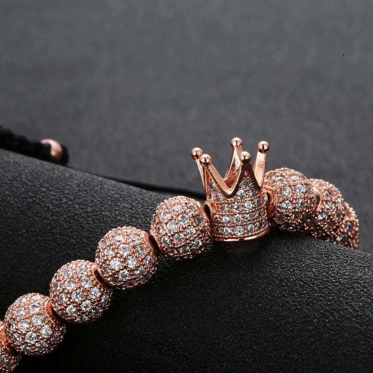 GVUSMIL Imperial Gold Crown 8mm Beads Bracelets Luxury CZ Italian Style Charm King Royal Bracelet for Men