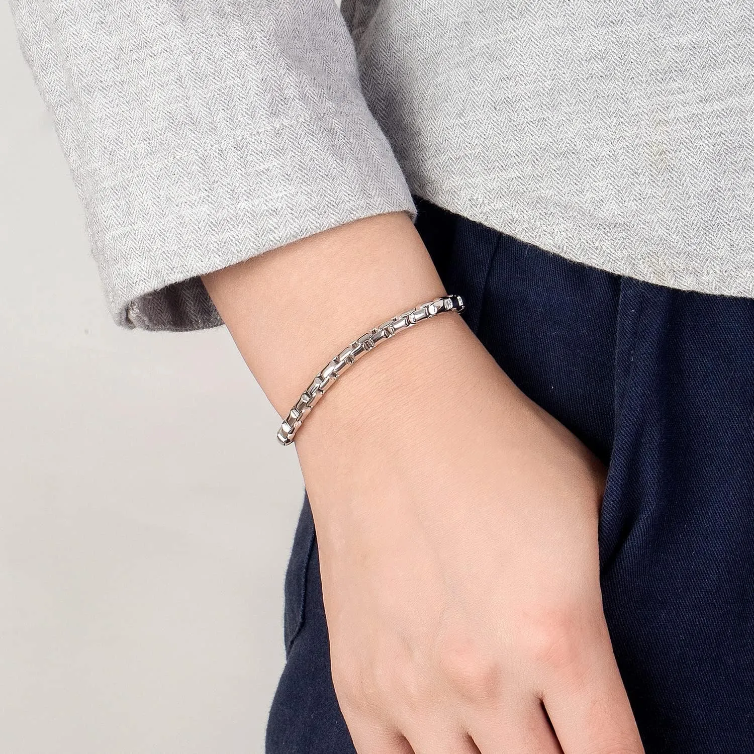 H&Beautimer Punk Men Box chain Bracelet 925 Sterling Silver 4.5mm-6.5 "7 "7.5" 7.5" 8" 8.5" 9" Solid Cuff Chain Bangle Link For Boys Fashion Jewelry Gift